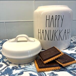 POST Holiday Sale - White Ceramic Happy Hanukkah Cookie Jar